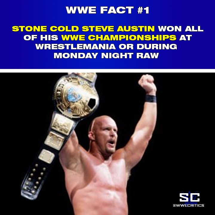 NukemWrestling's tweet photo. Todays #WWEFact.
Did you know every one of Steve Austin's #WWE Championship victories came either on #Raw or at #Wrestlemania - never anywhere else. https://t.co/FOFtAPxS4i