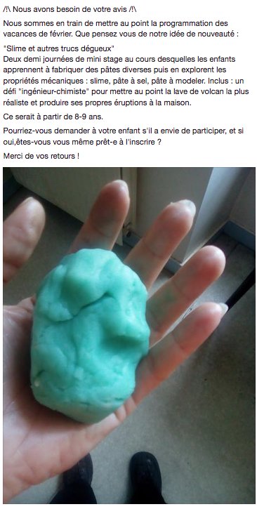 Debrouillotwitt's tweet photo. Besoin de vos avis ! On prépare le programme #AtoutSport des vacances de février #QuimperBretagneOccidentale
Que diriez vous d'un mini stage scientifique "Slime et autres trucs dégueux" pour les vacances de février ? #RTMerci https://t.co/b5AqwbAEBx