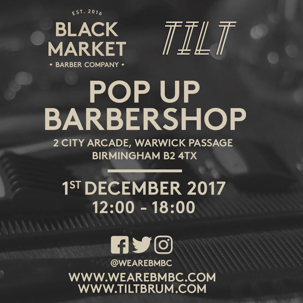 Tilt_Brum's tweet photo. This Friday we have Black Market Barber Company (@wearebmbc) doing a pop up from 12:00 till 18:00 at Tilt - Nothing better then getting the chop and supping some beer at same time!!! #birmingham #popup #barbers https://t.co/uXIn4Itsft