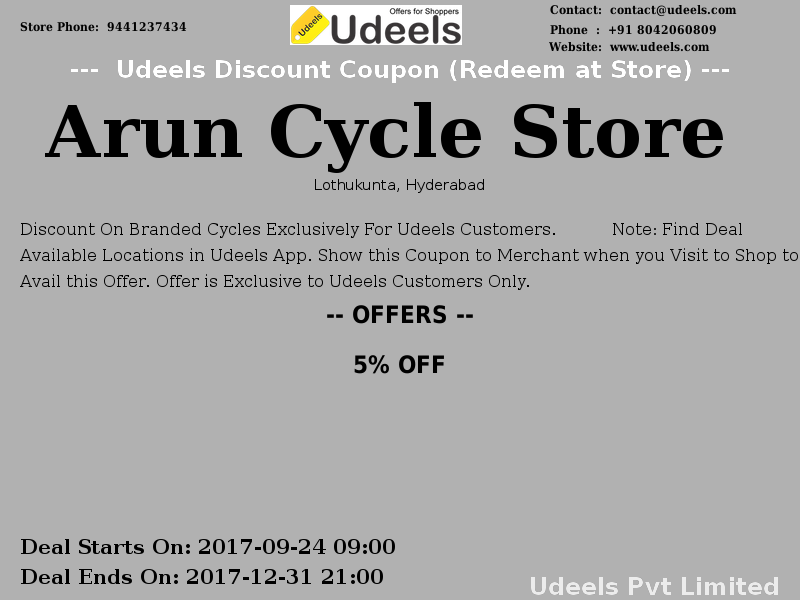UdeelsHyderabad's tweet photo. 5% OFF | Discount on branded cycles exclusively for Udeel | #ArunCycleStore | #Vehicles | #Lothukunta | #Hyderabad
https://t.co/tNmQMpkUEi https://t.co/w1JuuqpyJH