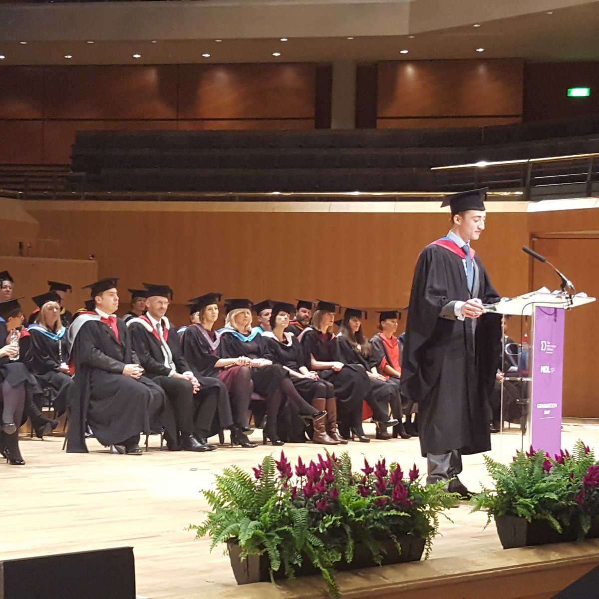 TheMcrCollege's tweet photo. Today isn't about an ending, but about a beginning'. Oliver Moss, President of TMC Student Union to fellow graduates. #tmcgrad2017 https://t.co/Q6JF9Q0lQc