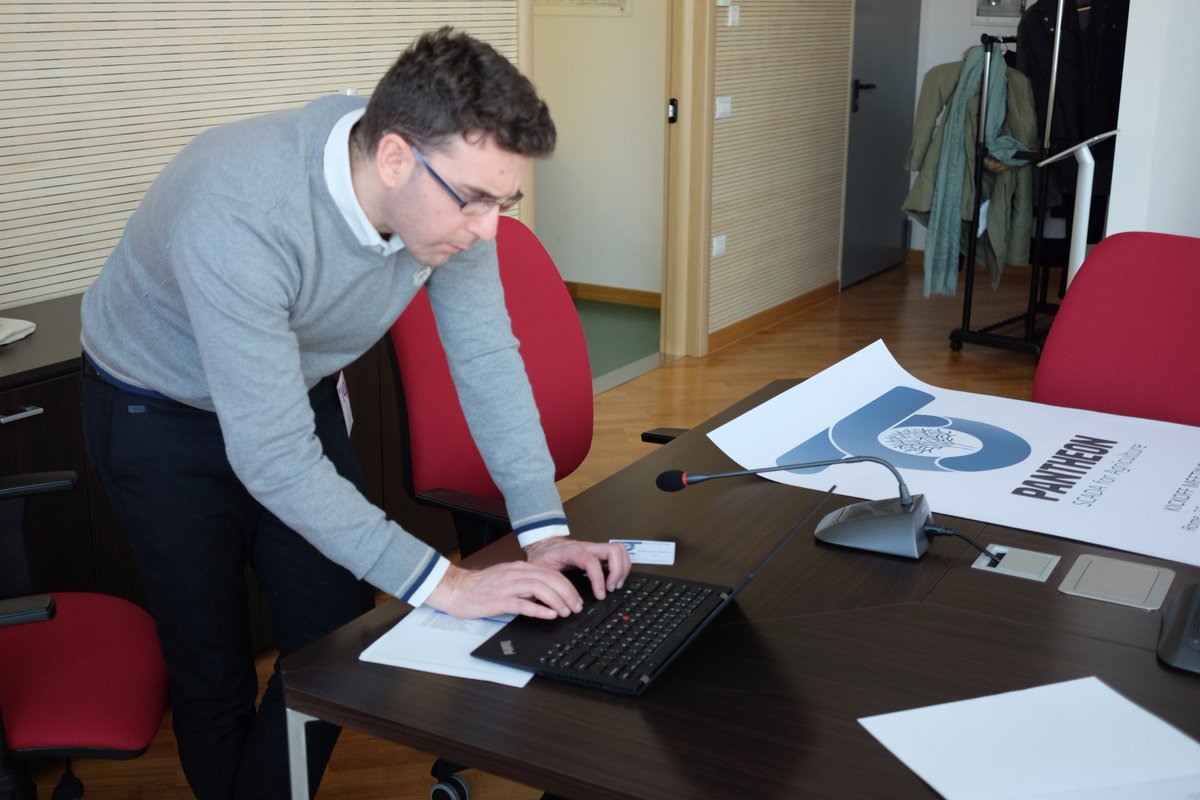 ProjectPantheon's tweet photo. From the kick-off meeting : Emanuele Graziani, leader of the Sigma Consulting unit and main responsible of the technological integration of PANTHEON, already at work on the software integration . https://t.co/ZLZOYUyCuf