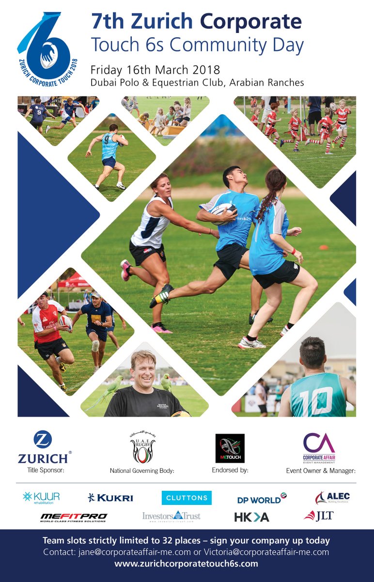 UAECorpTouch's tweet photo. Already wishing you were going to be on the pitch at this weekend's @Dubai7s, rather than standing on the sidelines? Sign up for the @UAECorpTouch tournament 2018 - a great way to get active and continue the season of rugby fever! #corptouch #metouch
https://t.co/jALC8aacKm https://t.co/gPegUAf5Ms