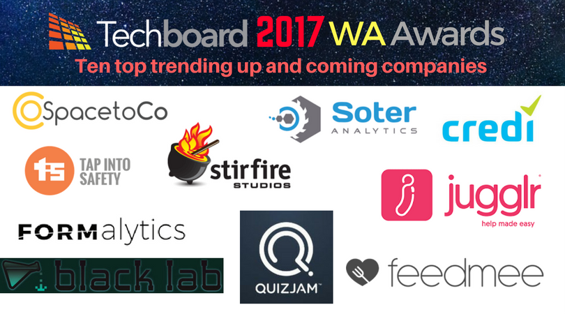TechboardAU's tweet photo. We have announced our top 10s for the Techboard 2017 WA Awards. Here are the top trending up and coming companies. @startupWA @WestTechFest @eGroupWA @morningstartup https://t.co/S717u0XhF0 come along to the Awards and find out who wins https://t.co/XwCy91GwbL https://t.co/DYdzE1llRr