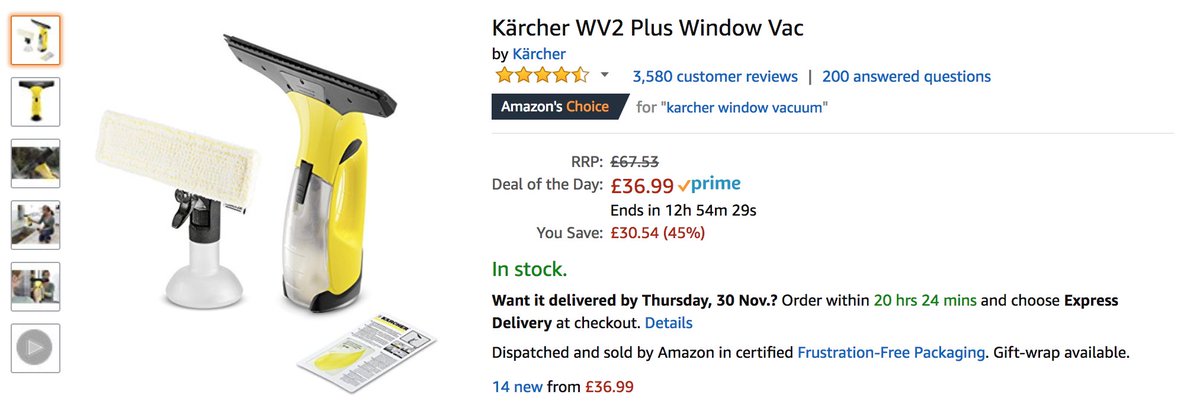 MustNotClick's tweet image. Kärcher WV2 Plus Window Vac at almost half price, £36.99 today only!
🔌💷🛒
#CyberMonday #CyberMonday2017 #CyberMondaydeals 
amzn.to/2i9Xmep