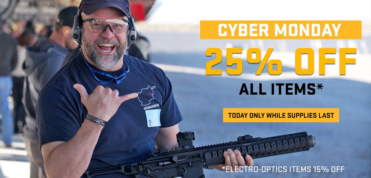 #CyberMonday 25% OFF ALL ITEMS (15% OFF ELECTRO-OPTICS) @ the SIG ONLINE STORE! Today Only! #SIG #CyberMondaydeals  #CyberMonday2017 sigsauer.com