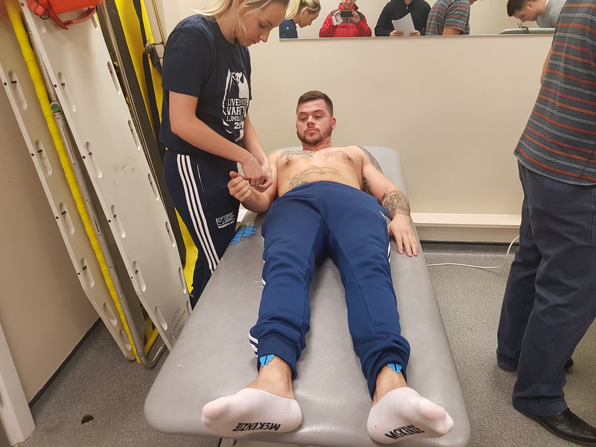 LeighLeopardsRL's tweet photo. We are grateful to @johnsomauroo and @LJMUSportSci for your help with the heart screening of the players today. #HeartHealth @crooksie13 looks like he’s really enjoying himself! https://t.co/N9Mbjv6tI9