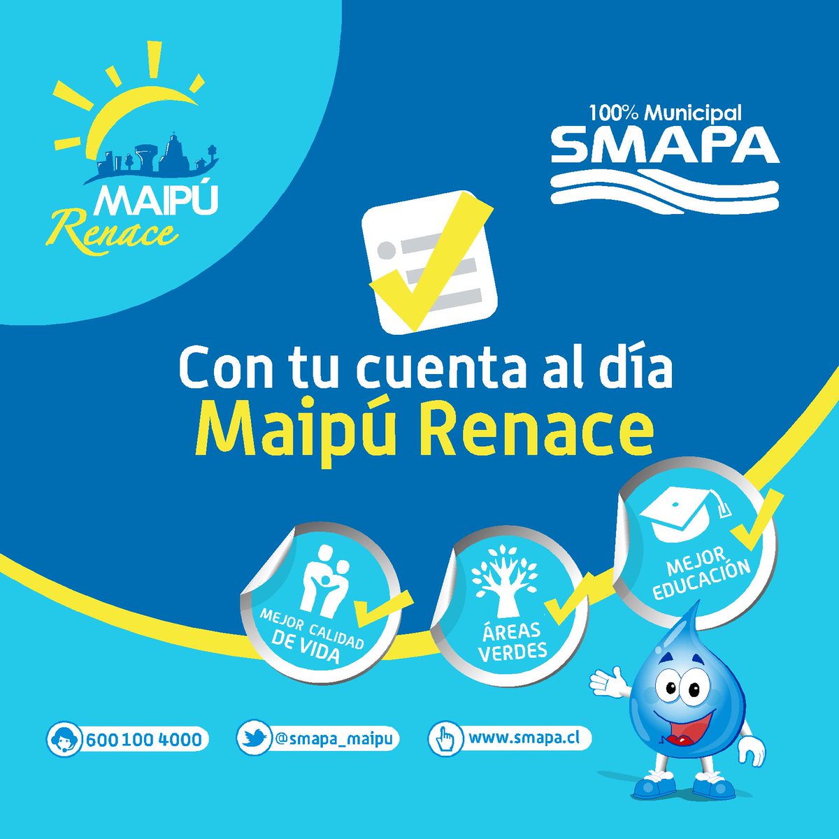 SMAPA_MAIPU's tweet photo. Con tu cuenta al día, contribuyes al progreso y crecimiento de @maipu_chile  #MaipúRenace https://t.co/KFArGlY2xL