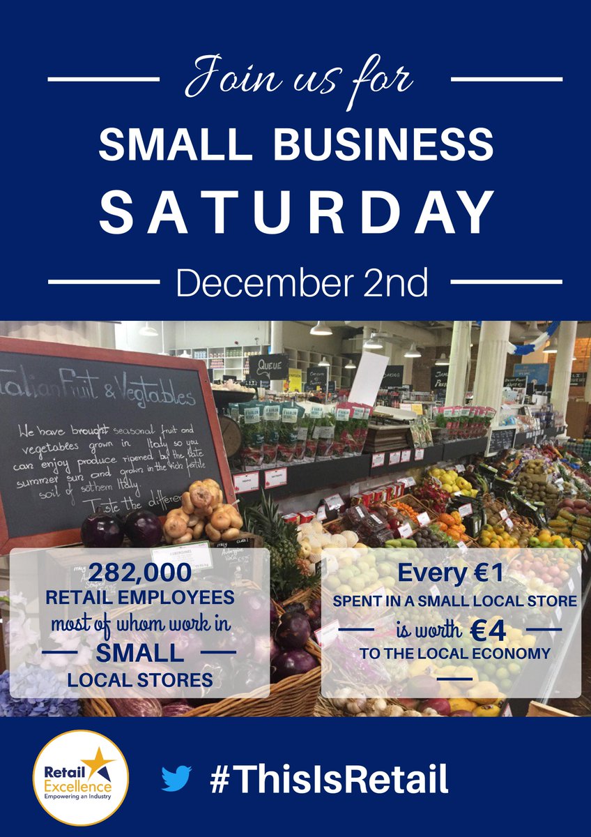 RetailExIreland's tweet image. This Saturday, December 2nd is Small Business Saturday and we're asking the public to shop local and support retailers in Ireland.