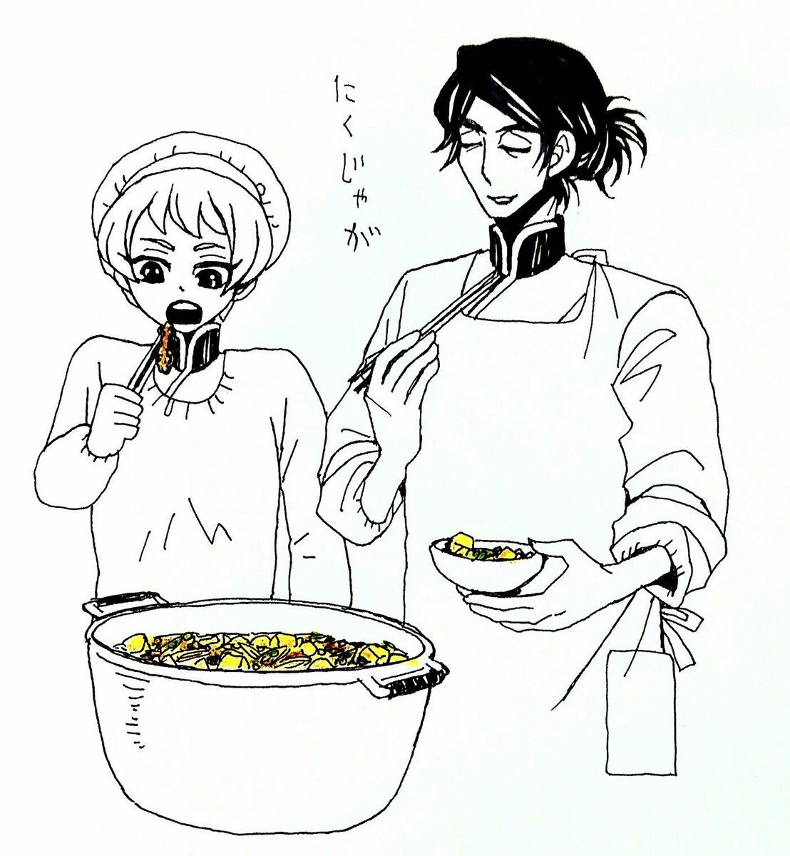 割烹着石動さん、結構描いてきたけど…そういえばいつも頭は三角巾で、まとめ髪割烹着スタイルって今まで描いてないんだなぁーというわけで。 
