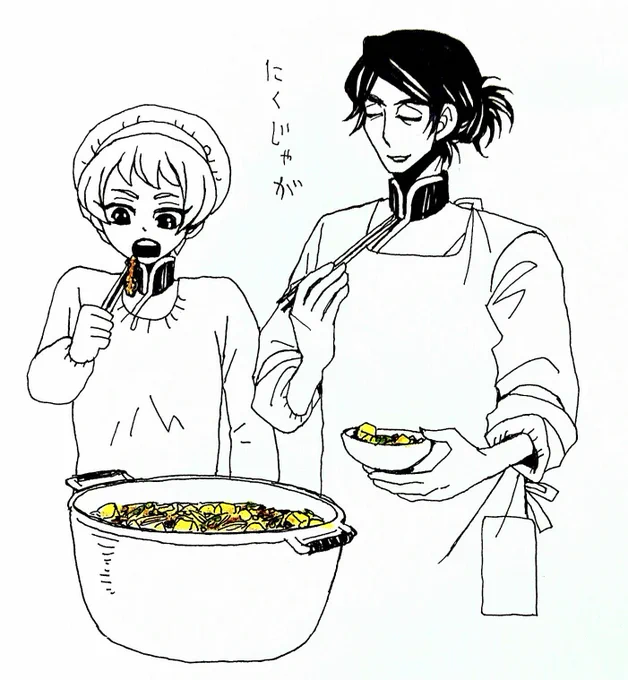 割烹着石動さん、結構描いてきたけど…そういえばいつも頭は三角巾で、まとめ髪割烹着スタイルって今まで描いてないんだなぁーというわけで。 