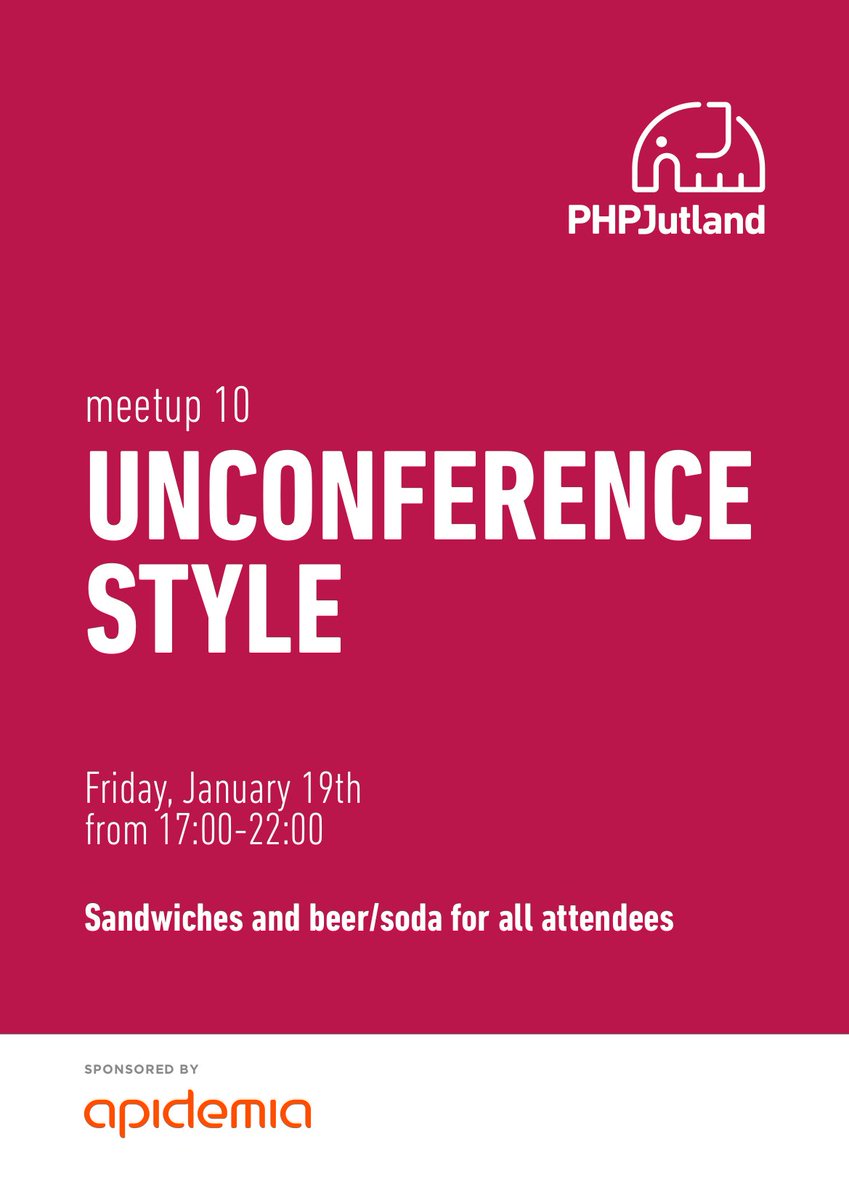 PHPJutland's tweet photo. We are back in action!

January 19th will be our very first unconference style meetup, and we are super excited to see you all there.

Read more at: https://t.co/ftpIkpYFxL https://t.co/QrlsPT45kG