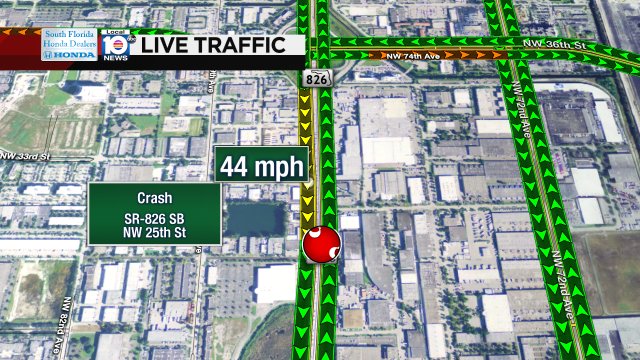 Crash on SR-826 SB approaching NW 25th St #traffic https://t.co/qOfXjQDbfB