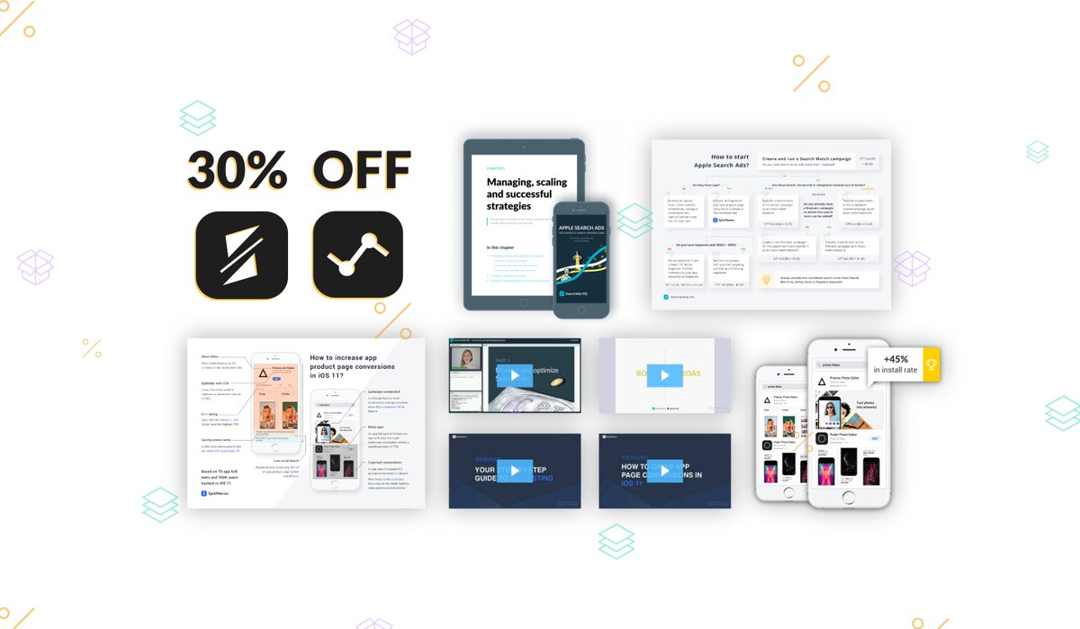 SplitMetrics's tweet photo. #CyberMonday
30% off on our tools + 10 #freebies: #aso books, #appmarketing webinar recordings, cheatlists, free A/B tests, audits.
Download your free #HackGrowth pack until November, 29: https://t.co/Ak6hWJYFRl https://t.co/zp41yuR9iU
