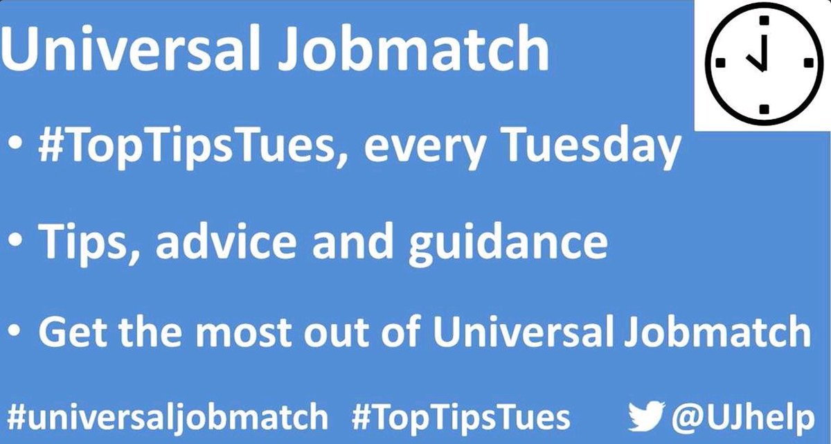 JCPinHants_IOW's tweet photo. Tomorrow is #TopTipsTues over on @UJhelp. Tips, advice and guidance on getting the most out of #UniversalJobmatch. https://t.co/o6lg54Mc0t