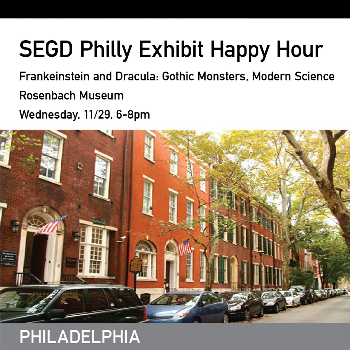 SEGDPhilly's tweet photo. Join us this Wednesday at @RosenbachMuseum for a exhibit happy hour! 
Be sure to sign up in advance: https://t.co/mIddYhnwDS https://t.co/FngxZKFRda