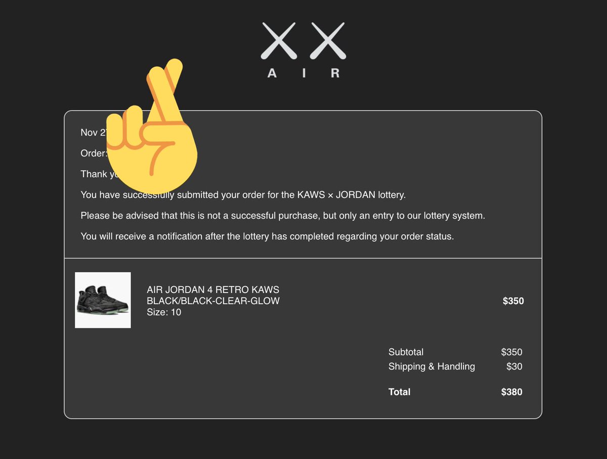 TanKurtis's tweet photo. Need all the lucks I can get... #KAWS #jordankaws #raffle #hyperbeast #lottery #hyper https://t.co/qEPVwlwWSq