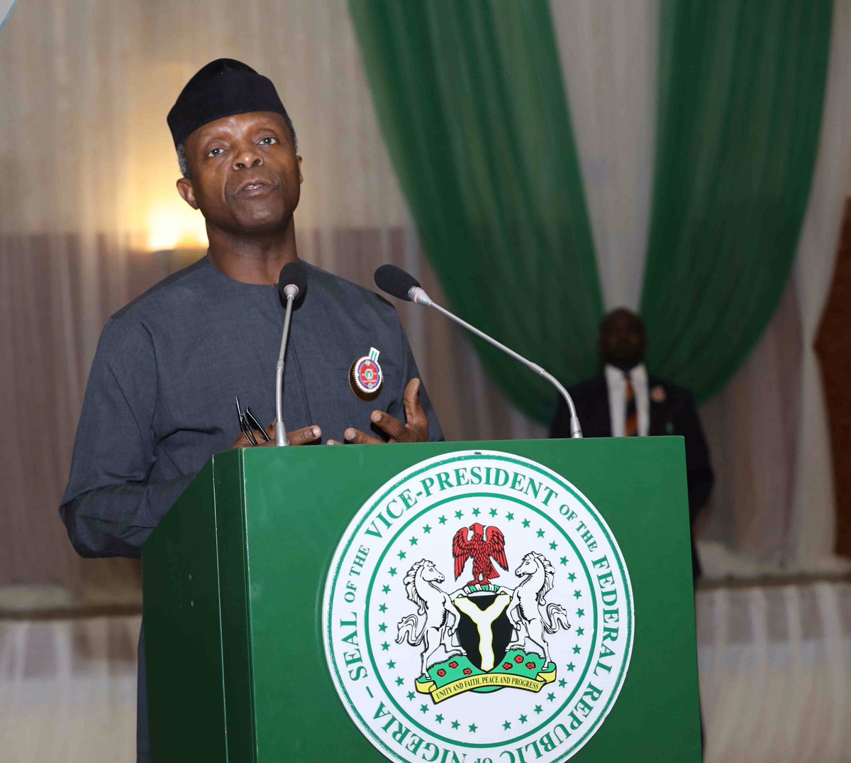 NGRPresident's tweet photo. Earlier today Vice President @ProfOsinbajo presided over the 6th Presidential Quarterly Business Forum (PQBF) at the State House. This edition's focus was on Agriculture.

Follow #PQBForum to see updates from previous editions 

#AsoVillaToday https://t.co/EW01GephYo
