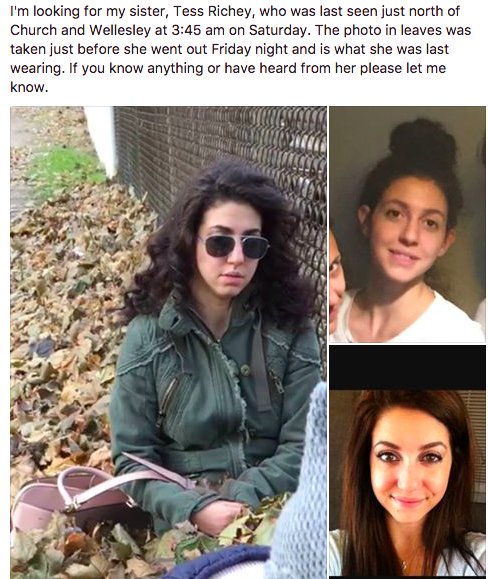 KateGleeson1's tweet image. @CBCToronto @CTVToronto Please!!! can you help spread the word. Tess is missing since Satuday in Toronto. #missing #missingperson #missingintoronto #findTess