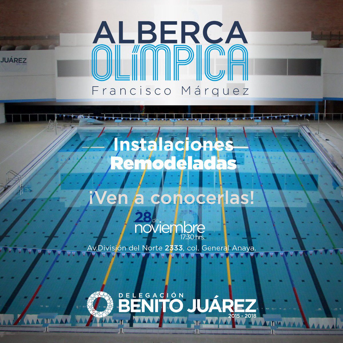 BJAlcaldia's tweet photo. Ven a conocer las nuevas instalaciones de la Alberca Olímpica Francisco Márquez. ¡Te esperamos mañana! https://t.co/oXDSE6JSOg