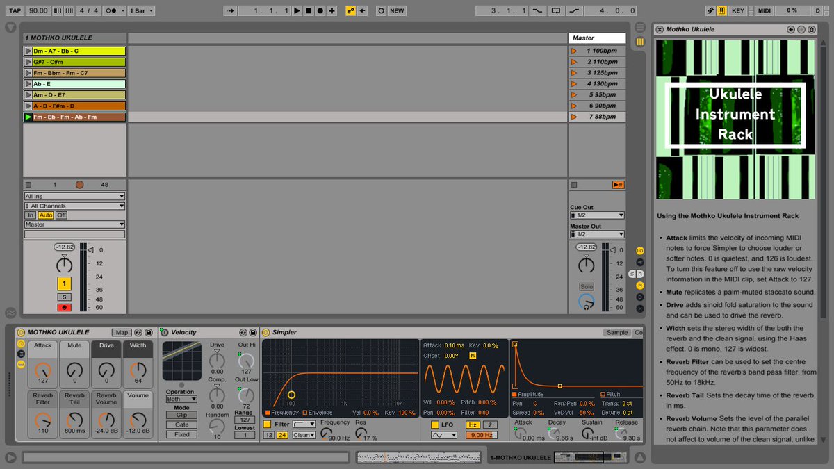 The latest addition to the #abletonracks I'm sharing at gumroad.com/mothko

NAME YOUR PRICE @ gum.co/mothko_ukulele

Natural sounding Instrument Rack + 7 Loopable musical progressions
#musicproduction
