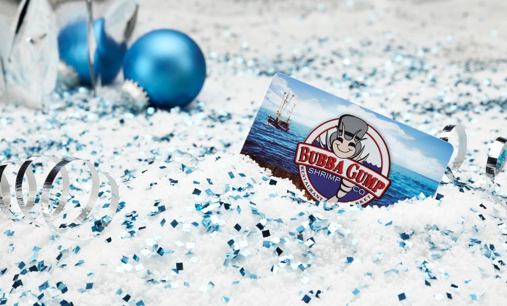 BubbaGumpCo's tweet photo. Shrimp is the fruit of the season. Give the gift of Bubba Gump Shrimp Co. this Christmas with a gift card. For every $50 purchased in gift cards, receive a $10 reward card to use for yourself! https://t.co/4wtecgIlId https://t.co/2qpfchXLwc