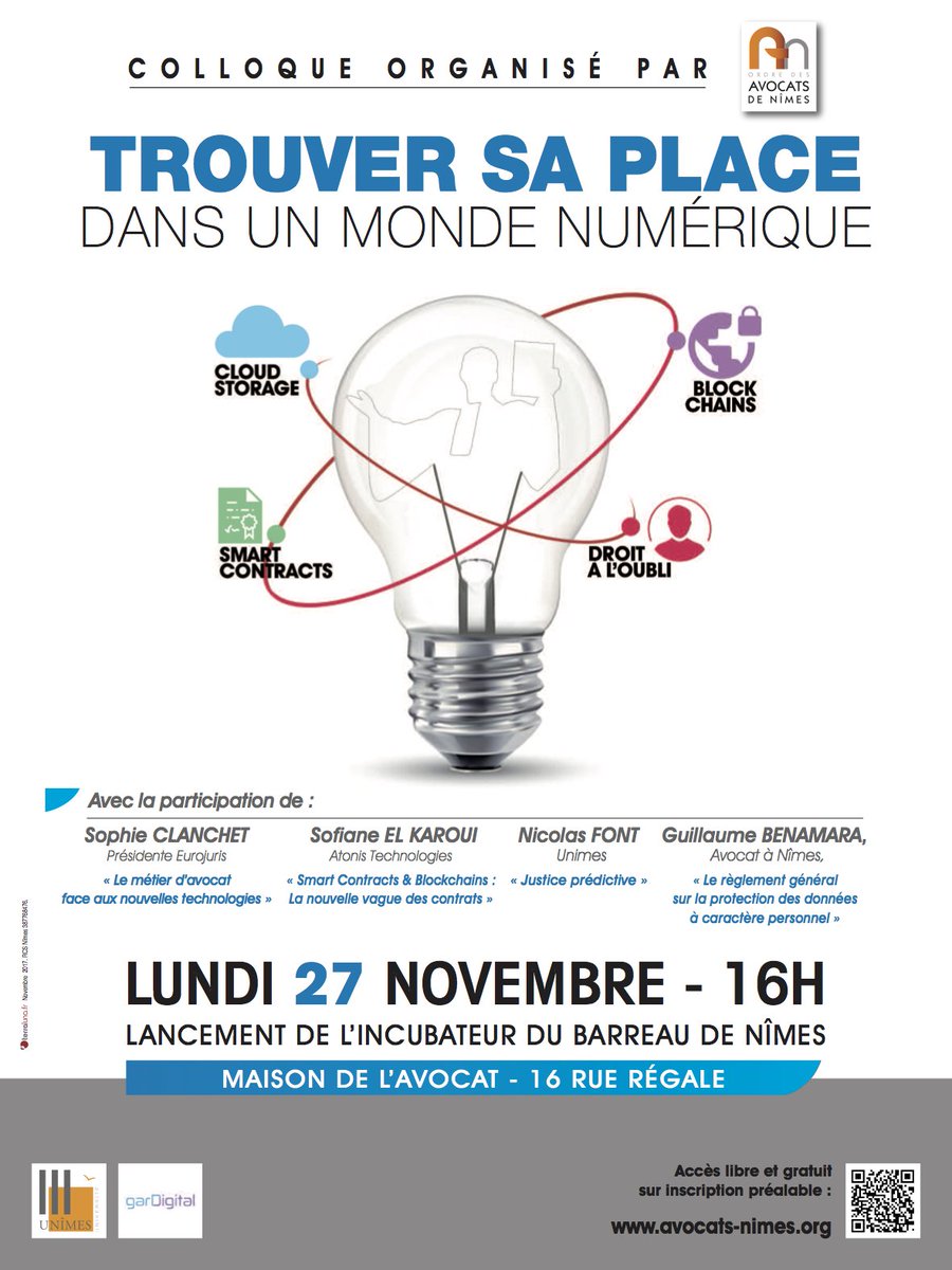 garDigital's tweet photo. Nous y sommes !
#Avocats: trouver sa place dans un monde #numérique > Colloque de l'Ordre des Avocats de #Nimes avec @garDigital - Maison de l'Avocat NIMES w/ @ClanchetSophie Pte @EUROJURISFR @elkarouisofiane #ATONIS @unimesfr https://t.co/BN8d02tBvZ