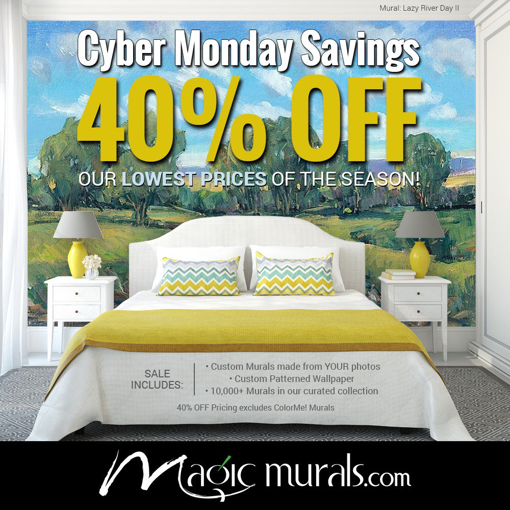 magicmurals's tweet photo. Of course we're running a #CyberMonday Sale! And savings will never be lower all season long. So... buy today (or tomorrow) and enjoy forever!
#MagicMurals
https://t.co/2BruTwtni9 https://t.co/IJuGlMMoGp