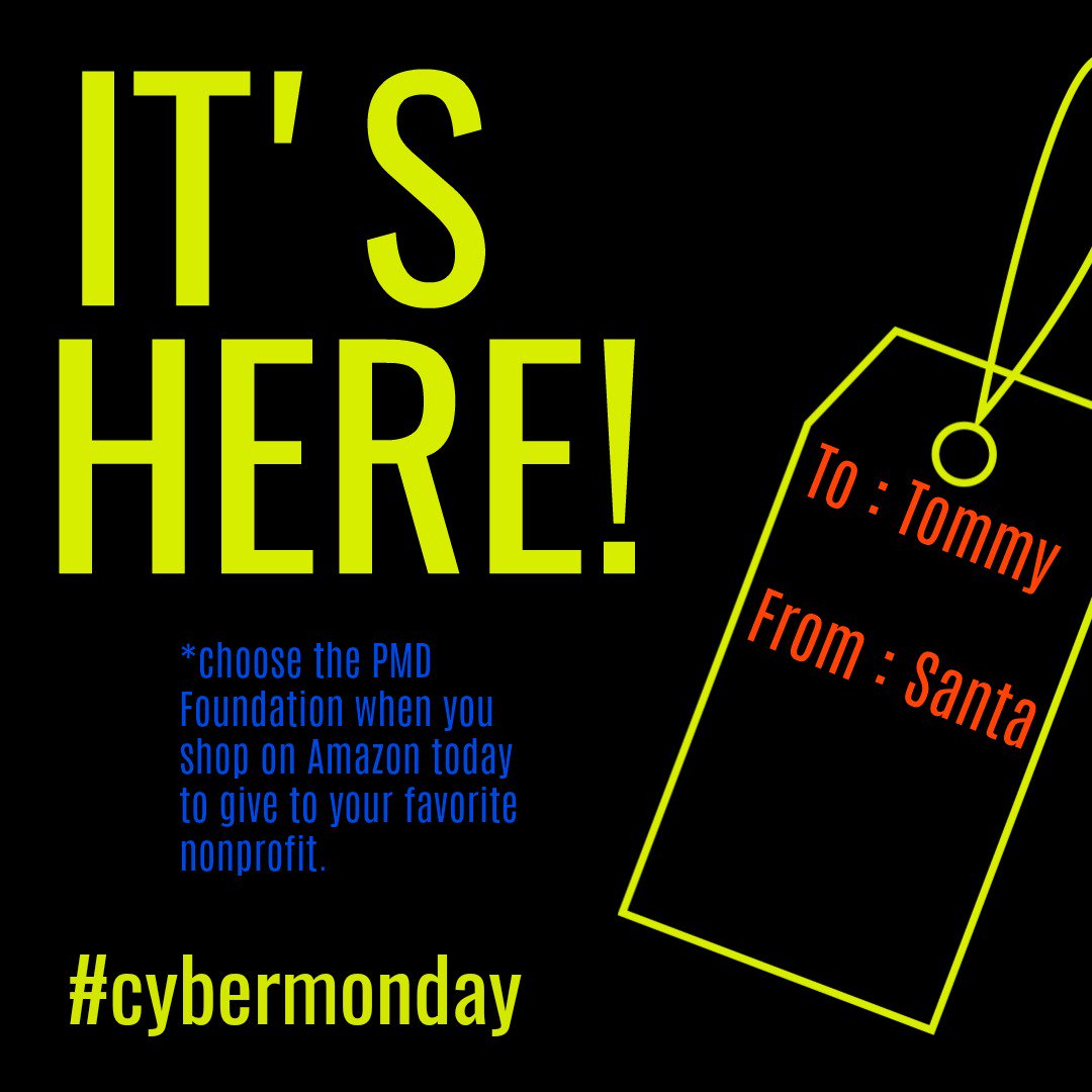 _pmdfoundation's tweet photo. Today is Cyber Monday!! What is everyone looking to buy today? When you are shopping on Amazon, choose the Amazon smiles option and the PMD Foundation as your charity. Every purchase gives back to the Foundation and allows us to raise money for research.
#pmdfoundation https://t.co/YrdKYApRtk