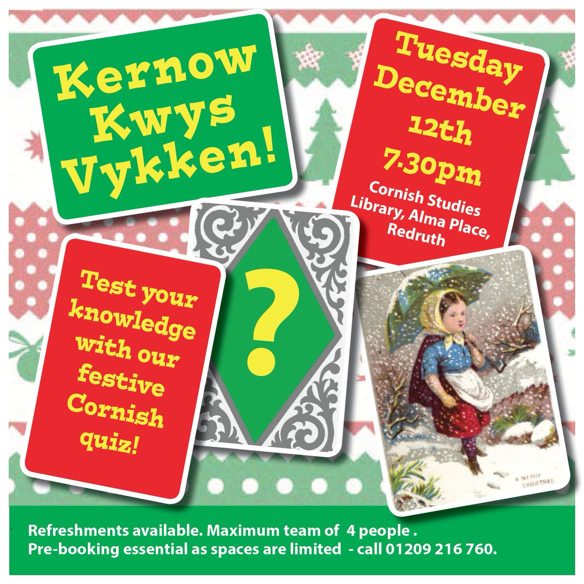 We've got room for a few more teams on our free festive Cornish 'pub' quiz. Don't miss out! We're hoping it will be a lot of fun and there are even some prizes to be won. Hope to see you there! <a href="/VisitRedruth/">Visit Redruth</a> <a href="/Krowji/">Krowji</a>