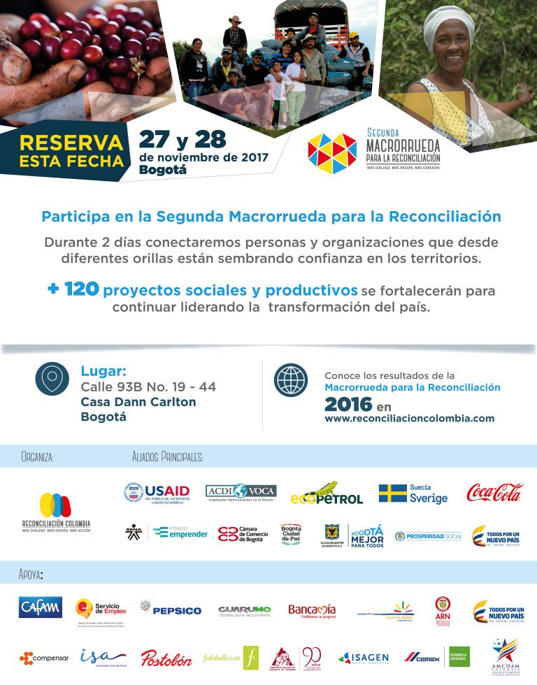 ProsperidadCol's tweet photo. Hoy participaremos de la #MacroR para la #Reconciliación 2017, donde buscaremos una #ConexiónTransformadora entre sector público y privado https://t.co/oQy55FFn3A https://t.co/M4eYRlTZLD