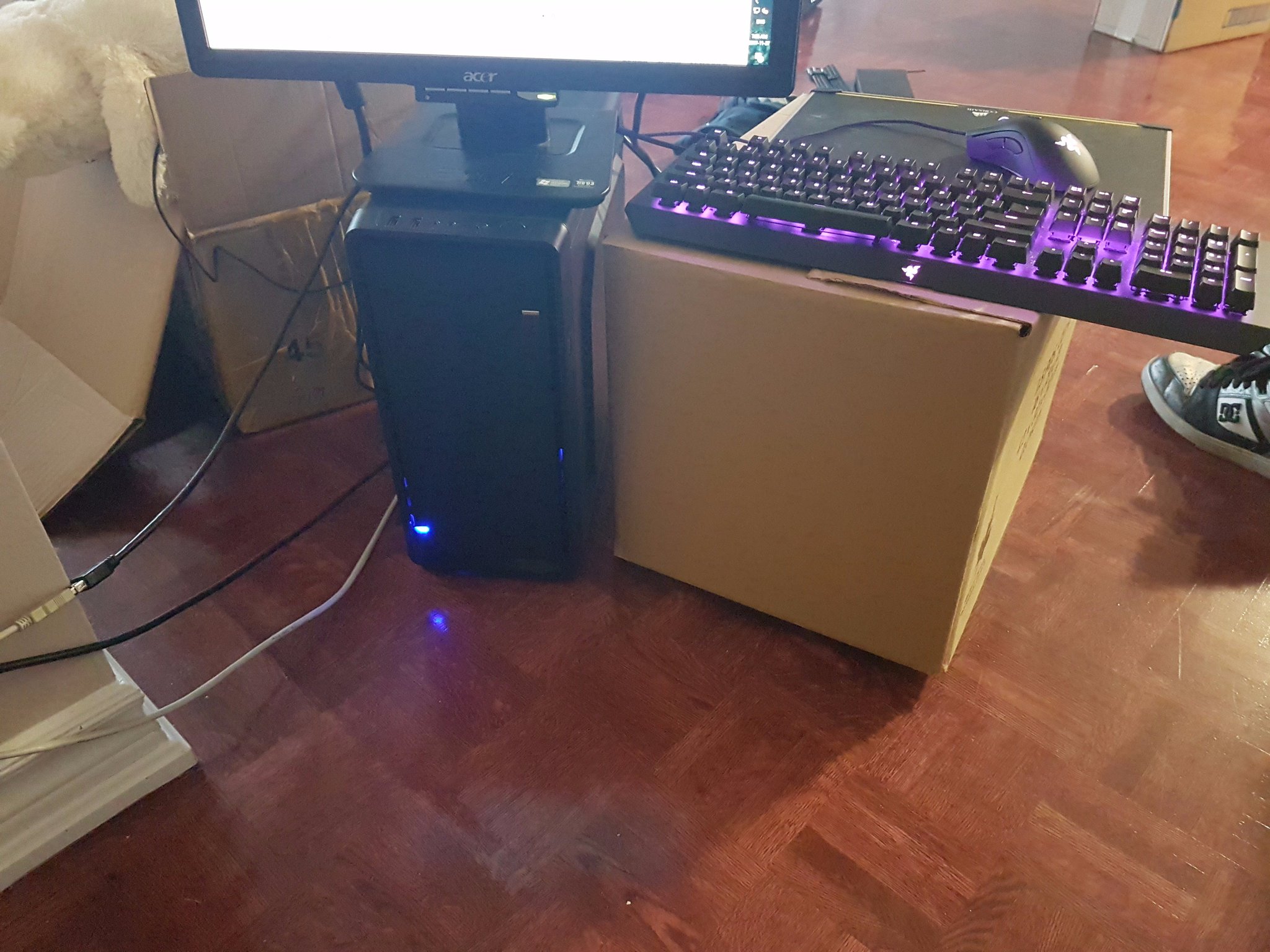 Grae on Twitter: "My super ghetto 2-PC stream setup while I wait for longer  network cables to get here tomorrow. https://t.co/HseihRYGcx" / Twitter