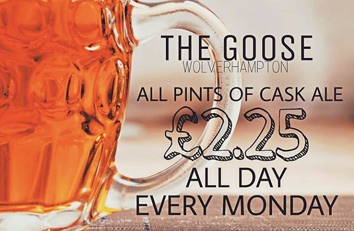 Got Monday blues? Then leave it to us to sort you out! All our real ales are just £2.25, all day, every Monday. And if that's not enough our big plate specials are just £4.99, including our chip shop platter &amp; go large chicken tikka 
🍺🍺🍺🍺🍺🍺🍺
#mondaysorted #thegoose