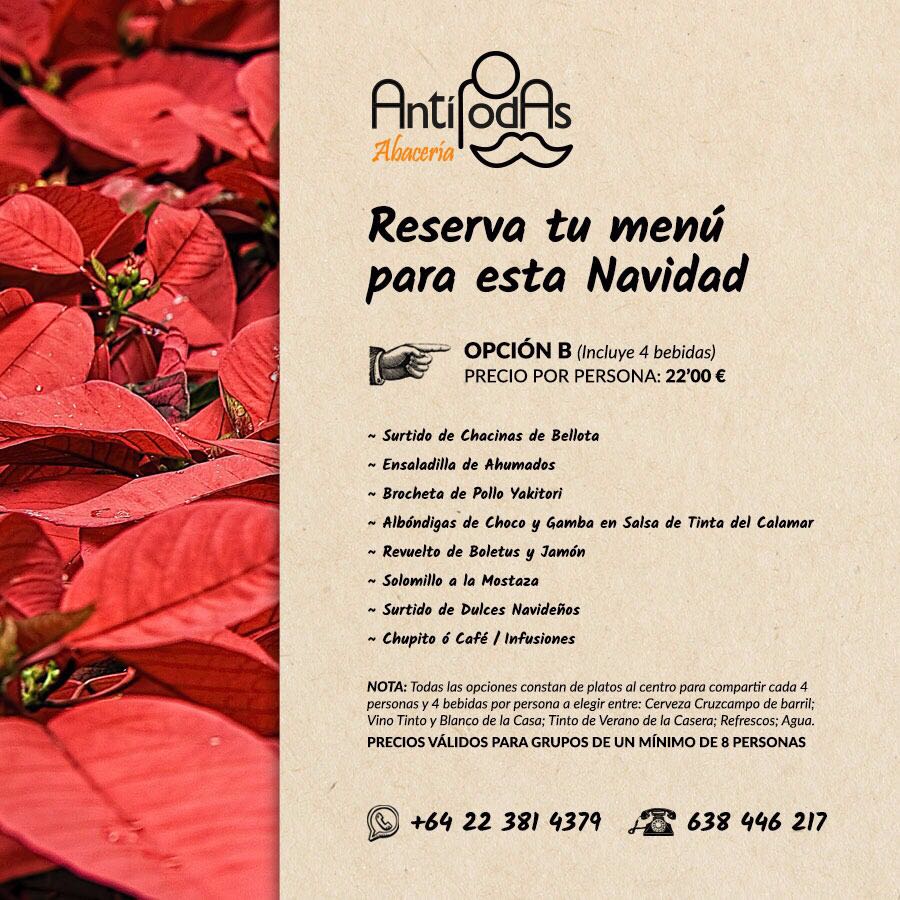 AAntipodas's tweet photo. MENÚ NAVIDAD :)
Amigos ya tenemos disponibles los menús para las comidas y cenas navideñas. No te lo pienses y reserva el menú que mas os guste. ¡Que no te lo cuenten! #Sevilla #LaBuhaira #Navidad2018 #Fiestas #Comidas #Empresa #Amigos #Familia https://t.co/5z4NrEwCts https://t.co/YQT1RJ04Ab