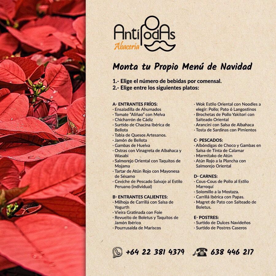 MENÚ NAVIDAD :)
Amigos ya tenemos disponibles los menús para las comidas y cenas navideñas. No te lo pienses y reserva el menú que mas os guste. ¡Que no te lo cuenten! #Sevilla #LaBuhaira #Navidad2018 #Fiestas #Comidas #Empresa #Amigos #Familia