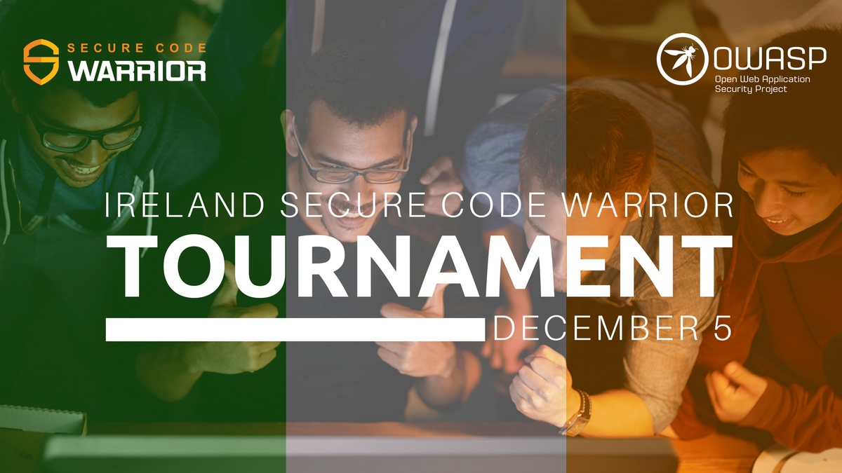 SecCodeWarrior's tweet photo. Together with @appsecireland, we're excited to host the first ever countrywide #SecureCodeWarrior Tournament on December 5. Lock the date in your diary and register for the event here: https://t.co/eG6eLq7jh8 #owaspireland #owasp https://t.co/DwIK3u1R6a