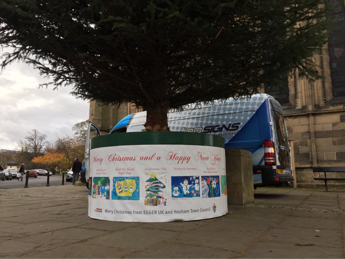 #MerryXmas from #Egger print for the Xmas Tree at #Hexham Abbey fitted last week. #shophexham <a href="/HexhamAbbey/">Hexham Abbey</a> <a href="/HexhamBID/">Hexham BID</a>