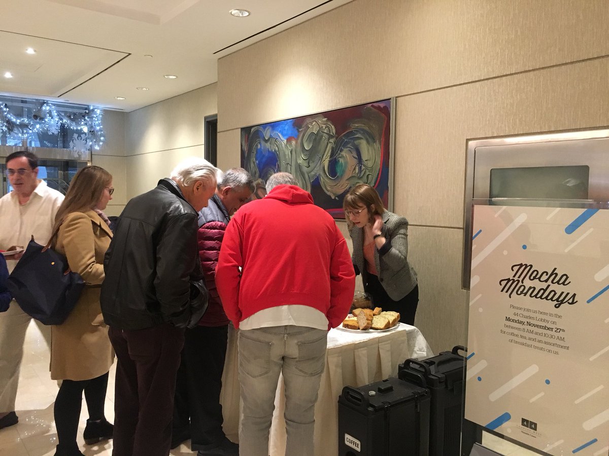 Explore_44's tweet photo. It’s a beautiful Monday at 44 Charles this morning as we welcome our tenants to our first #MochaMonday! #Explore44 https://t.co/Blpwh3WW3Z