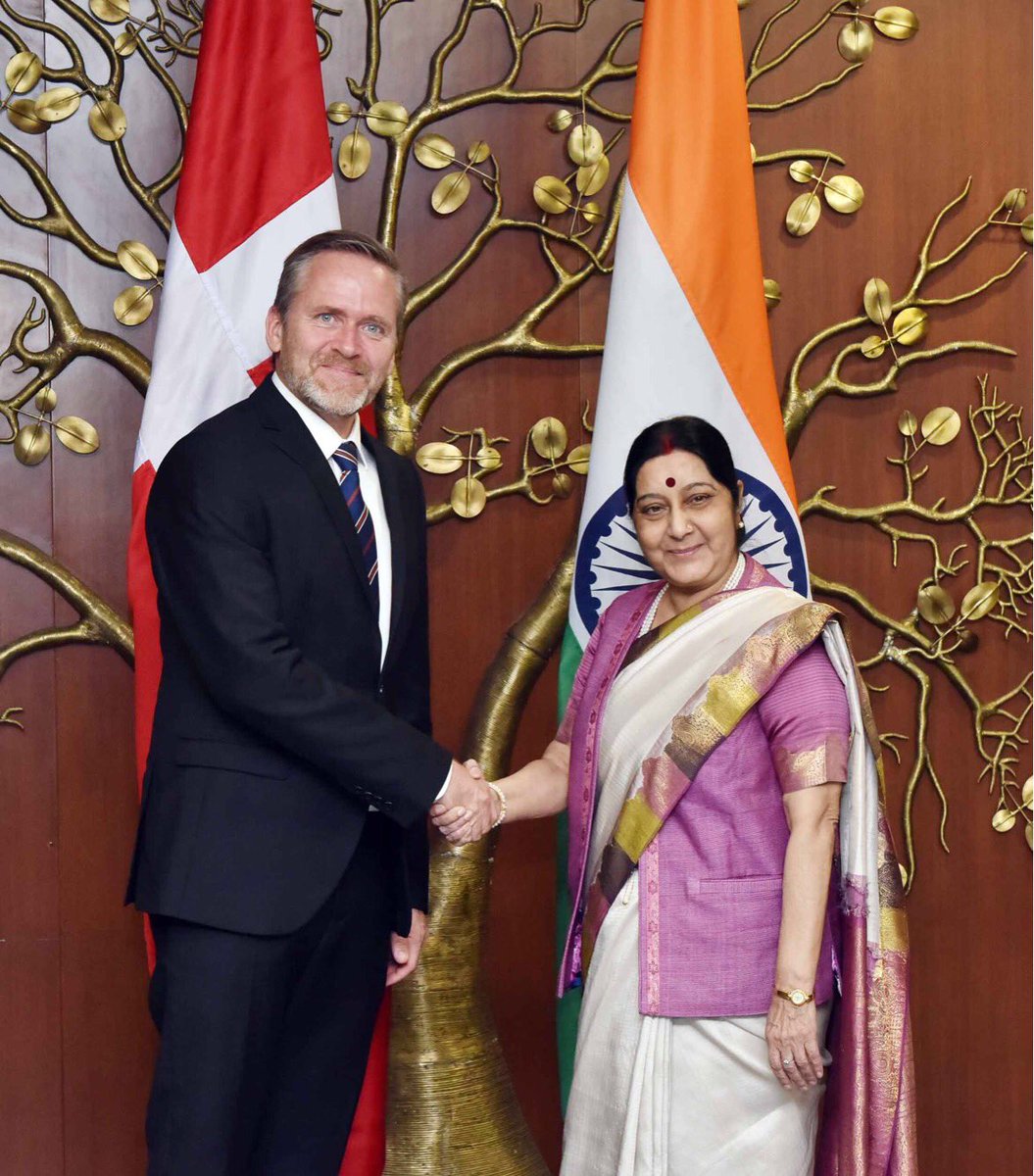 Randhir Jaiswal (@meaindia) on Twitter photo EAM <a href="/SushmaSwaraj/">Sushma Swaraj</a> welcoming Mr. Anders Samuelsen, Foreign Minister of Denmark in New Delhi. India and Denmark share cordial and friendly relations based on synergies in political, economic, technology and research fields. EAM <a href="/SushmaSwaraj/">Sushma Swaraj</a> welcoming Mr. Anders Samuelsen, Foreign Minister of Denmark in New Delhi. India and Denmark share cordial and friendly relations based on synergies in political, economic, technology and research fields.