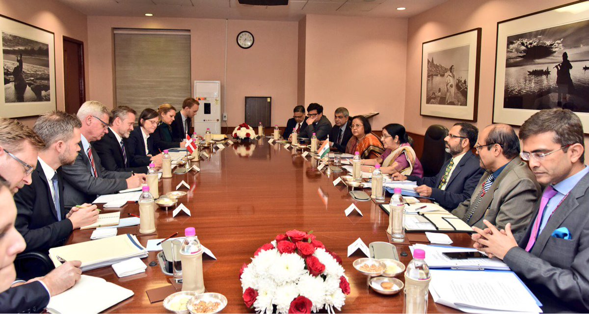 Randhir Jaiswal (@meaindia) on Twitter photo Productive meeting between EAM <a href="/SushmaSwaraj/">Sushma Swaraj</a> and Mr. Anders Samuelsen, Foreign Minister of Denmark. Discussed steps to strengthen bilateral cooperation, specially in the fields of trade & investment, renewable energy, healthcare, agriculture & food processing. Productive meeting between EAM <a href="/SushmaSwaraj/">Sushma Swaraj</a> and Mr. Anders Samuelsen, Foreign Minister of Denmark. Discussed steps to strengthen bilateral cooperation, specially in the fields of trade & investment, renewable energy, healthcare, agriculture & food processing.