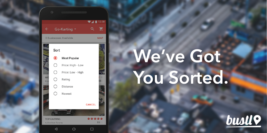 Bustlapp's tweet photo. Looking to keep activity costs down, or maybe you want something within walking distance? Sort our categories in whichever way tickles your fancy with our quick tap option. #BustlLaunch #Bustl #ThingsToDo #Toronto https://t.co/FVZcyn2hE2