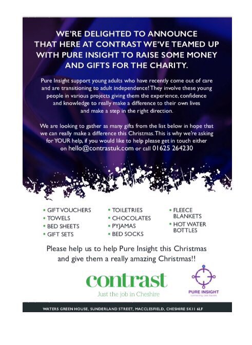 contrastrecruit's tweet photo. We’re out and about this week - collecting donations, gifts and handing out some goodies. If you’d like us to drop in please get in touch #charity #pureinsight #Macclesfield #AlderleyEdge #Knutsford #Wilmslow #Stockport #HazelGrove #localbusiness #makeadifference #helpus #giving https://t.co/WdMN0UD93O