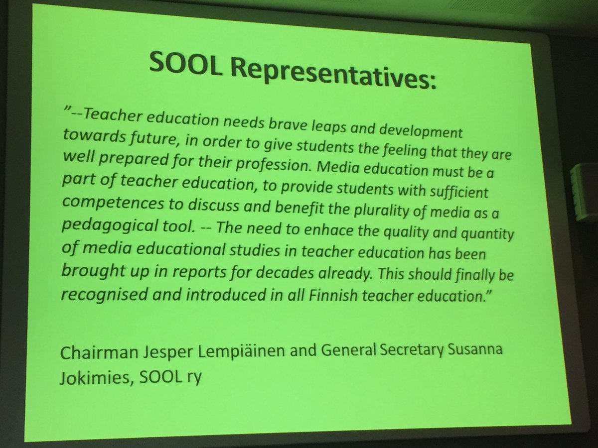 lindamannila's tweet photo. Teacher students call for media education to be included in teacher training programmes. #mec2017 https://t.co/nzhkpQPPPd