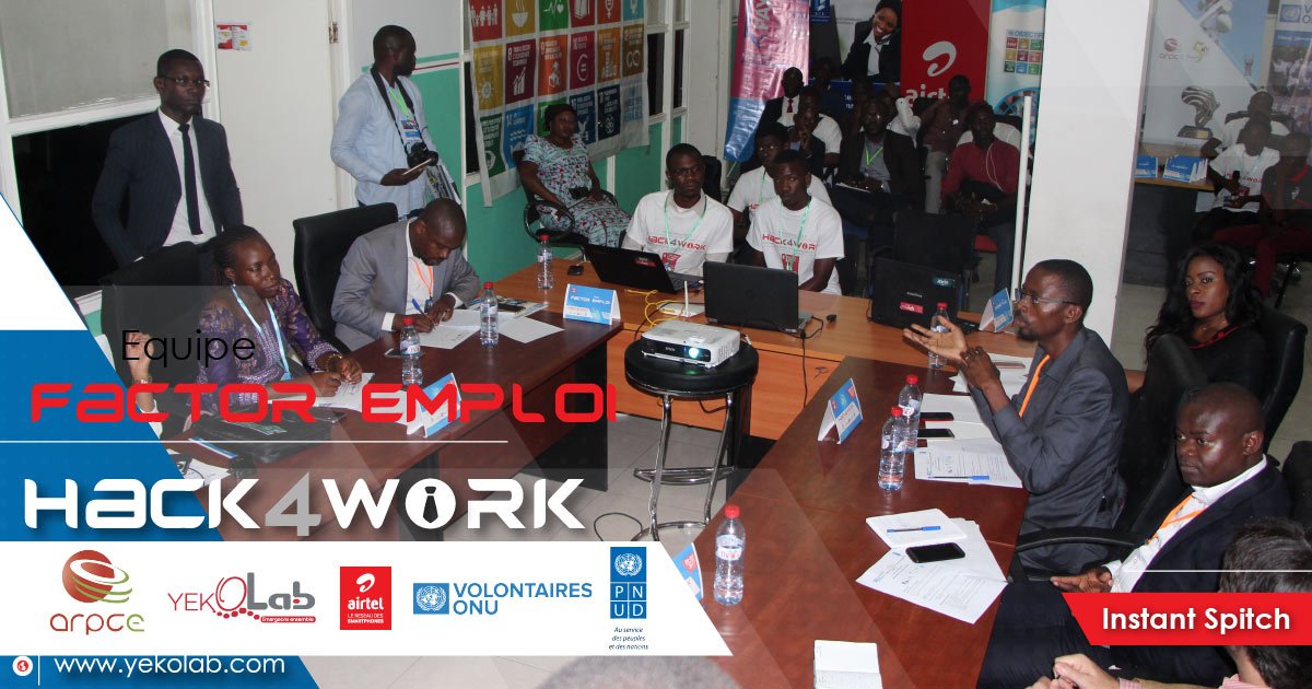 Yekolab's tweet photo. #Hack4work

Place à l'équipe #Factor_Emploi, 12 min pour convaincre le Jury. @PostesTelecomcg, @ARPCECongo @VNUCongo, @PNUDRepduCongo, @airtel_congob #BCICongo, #Ecobank. https://t.co/geXvAYcjqh
