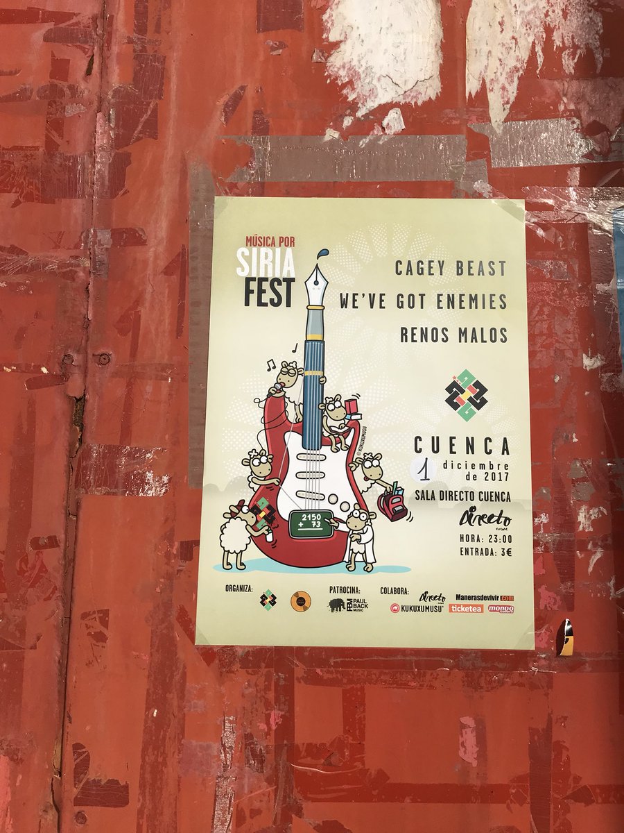 CompactCheese_'s tweet photo. 🔊🔊Esta mañana hemos empapelado #Cuenca con el evento solidario @musicaporsiria que se celebrará el próximo 1 de diciembre en la Sala @directocuenca a partir de las 23:00⏰ y cuyo dinero recaudado irá destinado a la educación de los niños sirios🎸 https://t.co/xIEXfFiQ30 https://t.co/8lG0RsJsoX