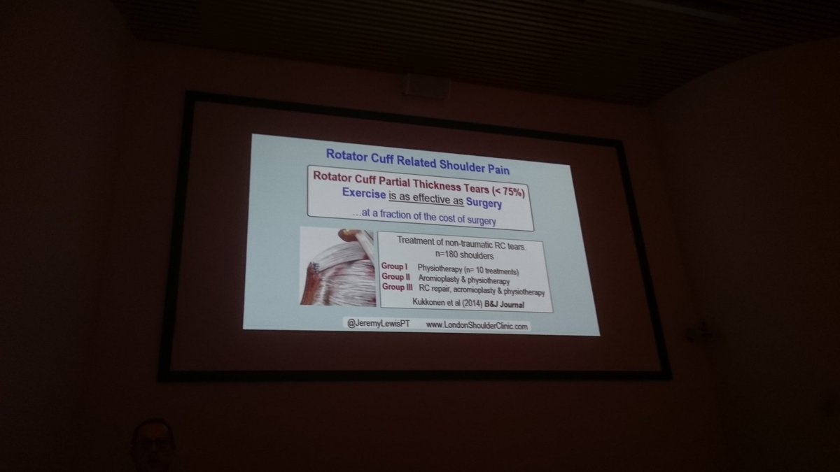 We are NOT providing second best treatment. No differences btw surg. vs non surg treatment. We should build up cohort databases. Including all our patients to prove our effectiveness. <a href="/JeremyLewisPT/">Professor Jeremy Lewis PhD FCSP</a> #HopeSR17 <a href="/EUSSERBOARD/">EUSSER</a>