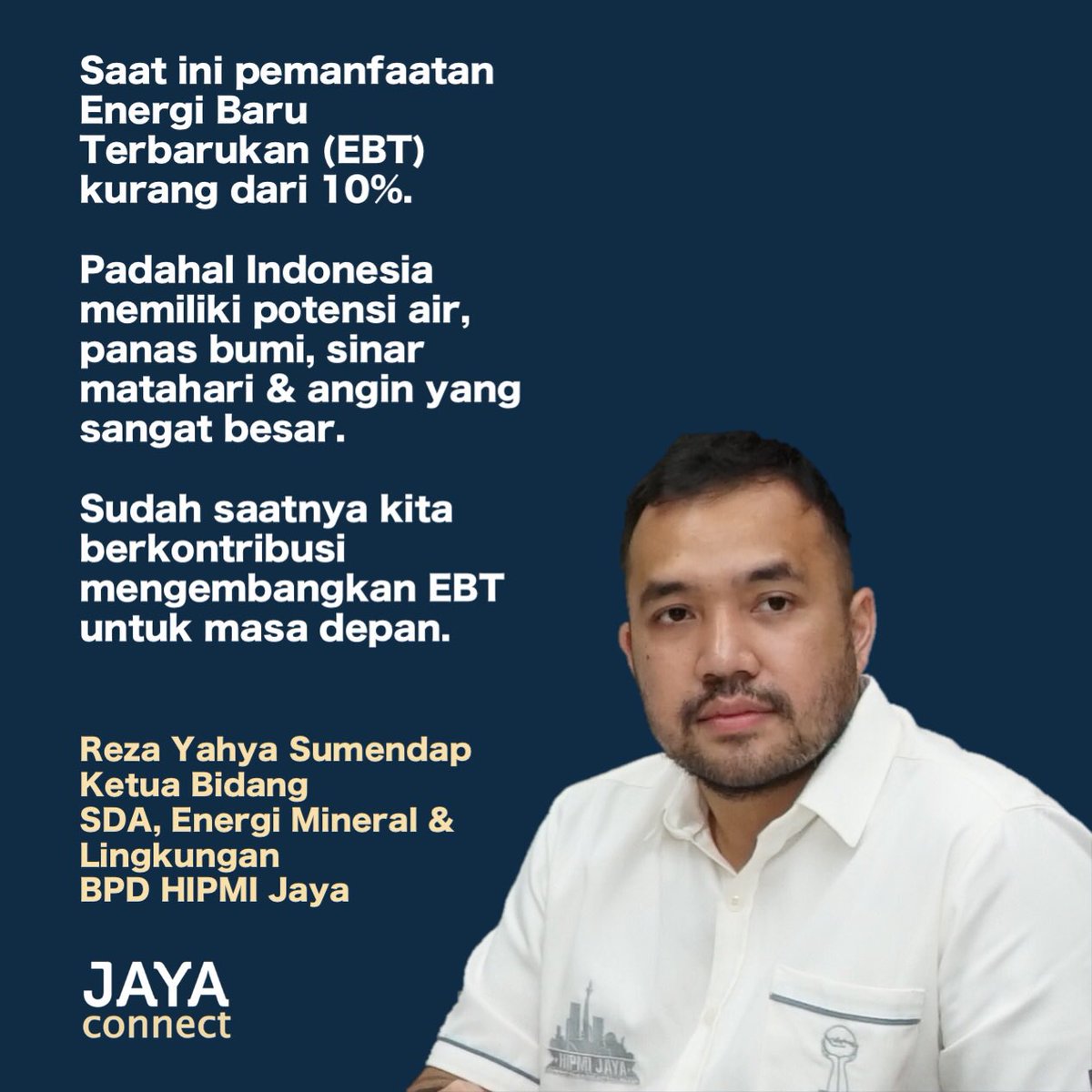 hipmijaya's tweet photo. Membangun negeri dengan EBT

Reza Yahya Sumendap
Director
PT. Baskara Asri Ghas

#HipmiJaya #JayaConnect https://t.co/P1x0Tzsapb