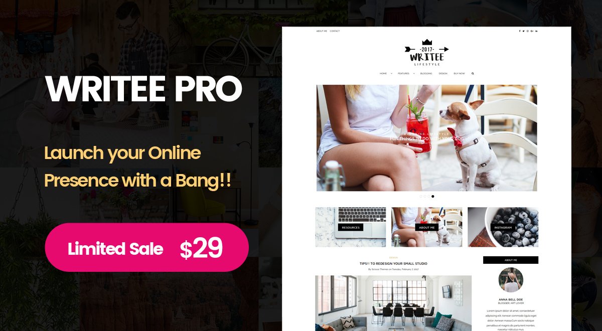 scissorthemes's tweet photo. Launch Your Blog with a Bang!! Upgrade to Writee Pro @ $29 @ https://t.co/zEjccmgx69 #writee #WordPress #blog #travelblogger #blogger https://t.co/Puju4hWlTg