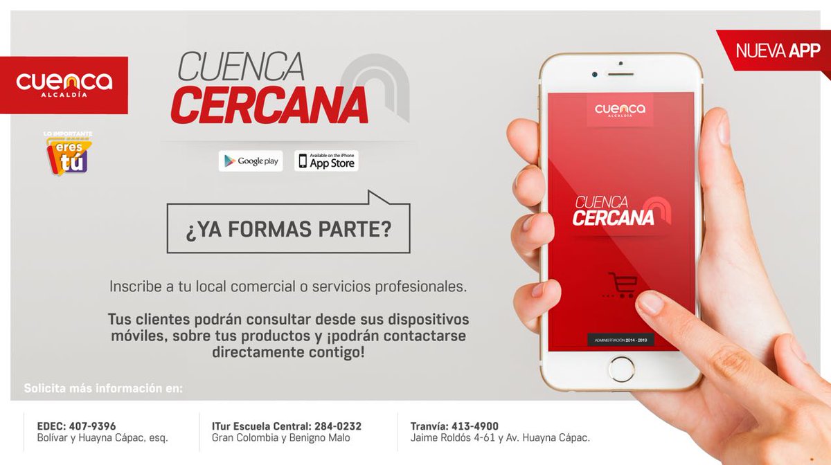 EDEC_EP's tweet photo. Conoce la aplicación más completa de servicios y comercios de #Cuenca. 📲 Si requieres ayuda para inscribirte puedes acercarte a la #EDEC - Itur de la Escuela Central o @Tranvia_Cuenca https://t.co/jcX8cMFQE9