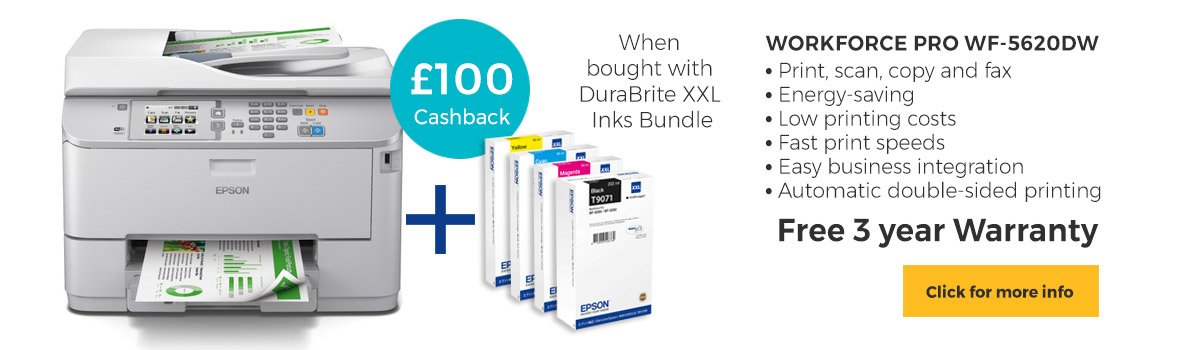 LKPrinters17's tweet photo. #CyberMonday SPECIAL OFFER! #Epson Workforce Pro 5620DW - £179 + VAT with £100 Cashback! 
Includes: 
Free 3 year Warranty
Print, scan, copy and fax
Energy-saving
Low printing costs
Fast print speeds
Easy business integration
Automatic double-sided printing
https://t.co/st6xJFw4u4 https://t.co/mEMLCtxxvL
